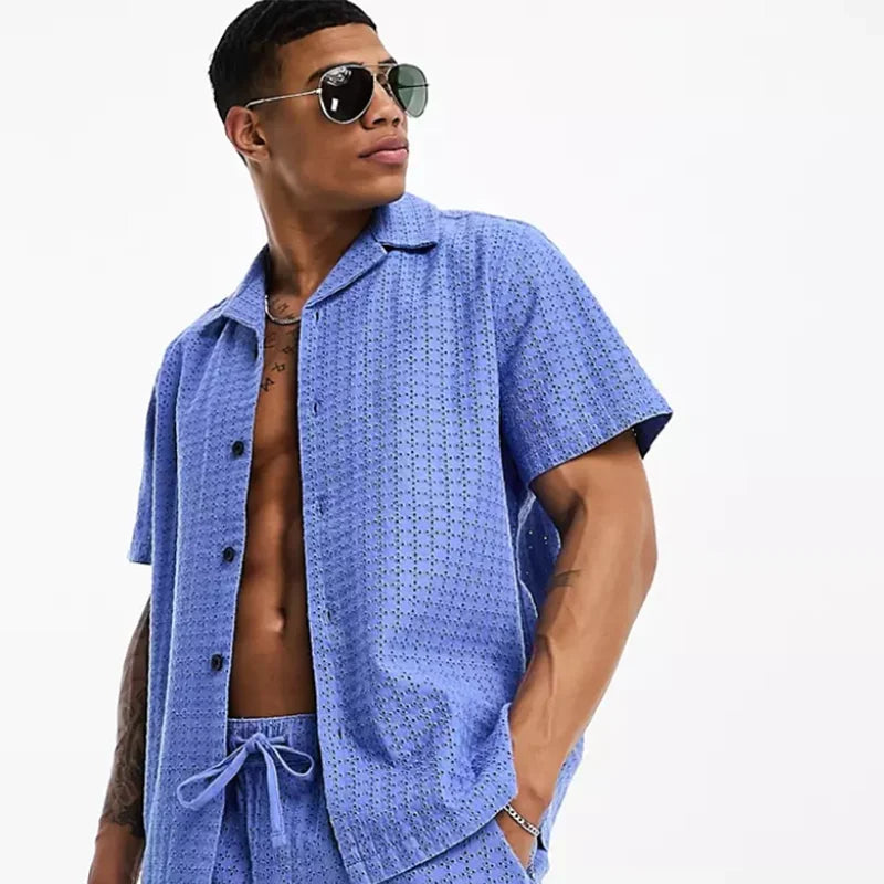 LEDUO Clothing Custom Design Men's Formal Relaxed Fit Vacation Short Sleeve Breathable Quick Dry 100% Cotton Turn-down Shirt