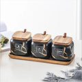 Home Goods Black Color Marble Luxury square Ceramic Kitchen Canister with Lid and Spoon