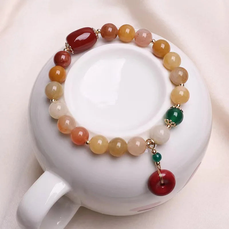 Wholesale Colorful Agate Natural Stone Beads Bracelet Vermilion Peace Buckle Charm Bracelet for Women Gift
