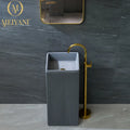 MEIYANI Modern Design Grey Solid Surface Artificial Stone Pedestal Basin for Hotels