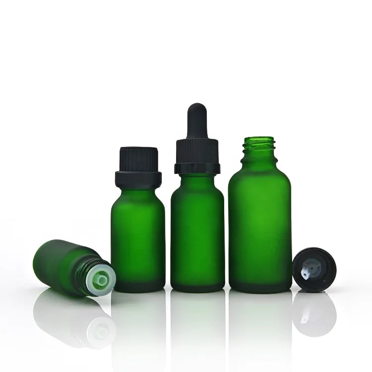 5ml-100ml Matte Green Bamboo Dropper Cap Bottle Round-shouldered Frosted Glass Essential Oil Bottle