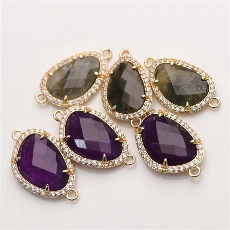 Fashion New Design Edge Pave Zircon Jewelry Lapis Lazuli Amethyst Stone Drop Connector DIY Necklace for Women