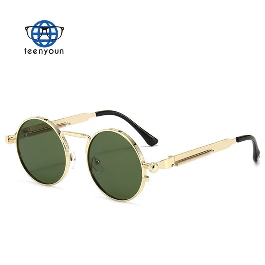 Teenyoun Retro Personality Shades Eyewear Men's Spring Metal Steampunk Mirror Sun Glasses for Women Round Punk Sunglasses 2023
