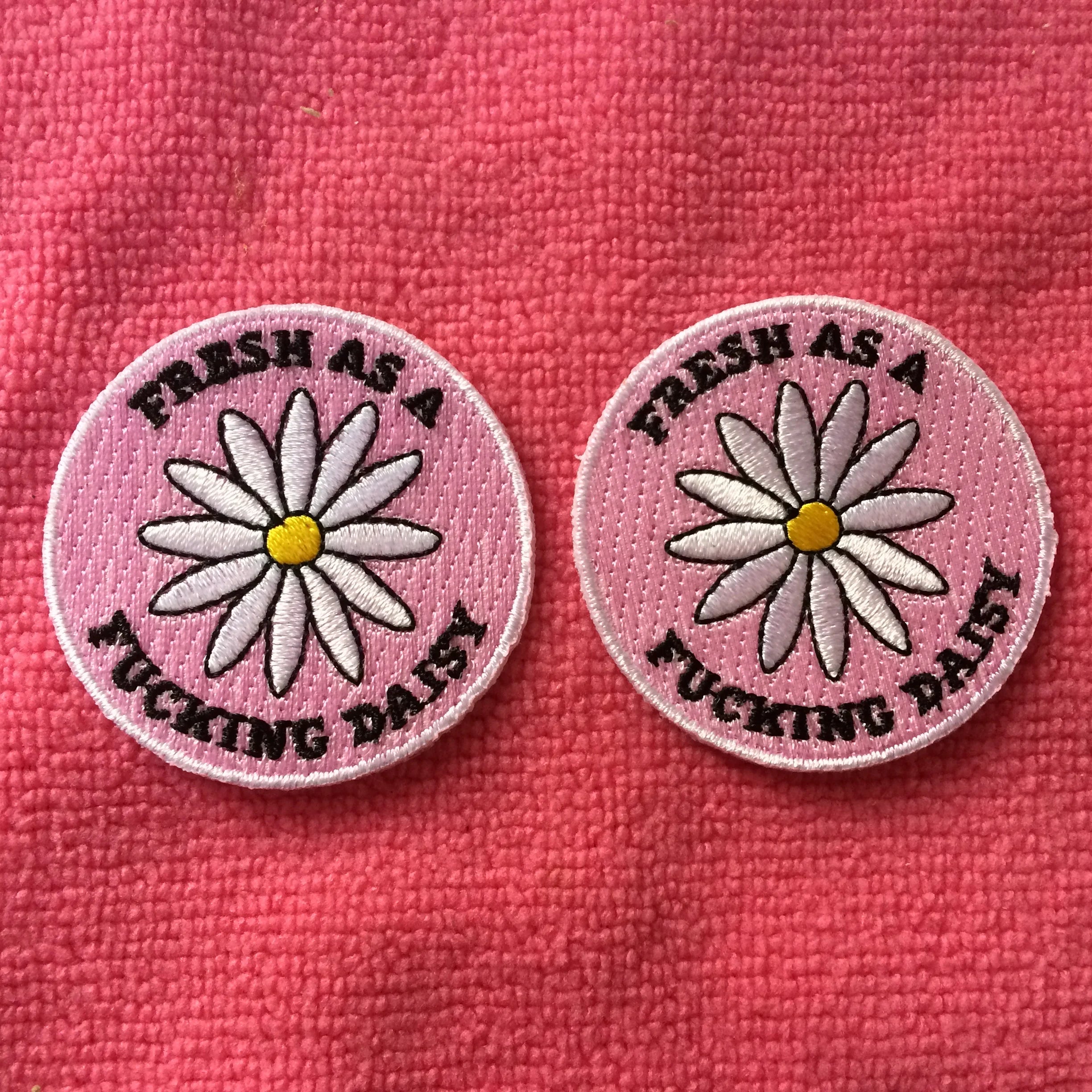 Computer Machine Pink Color Full Embroidery LabelClothing 100% Embroidery Patch for Apparel