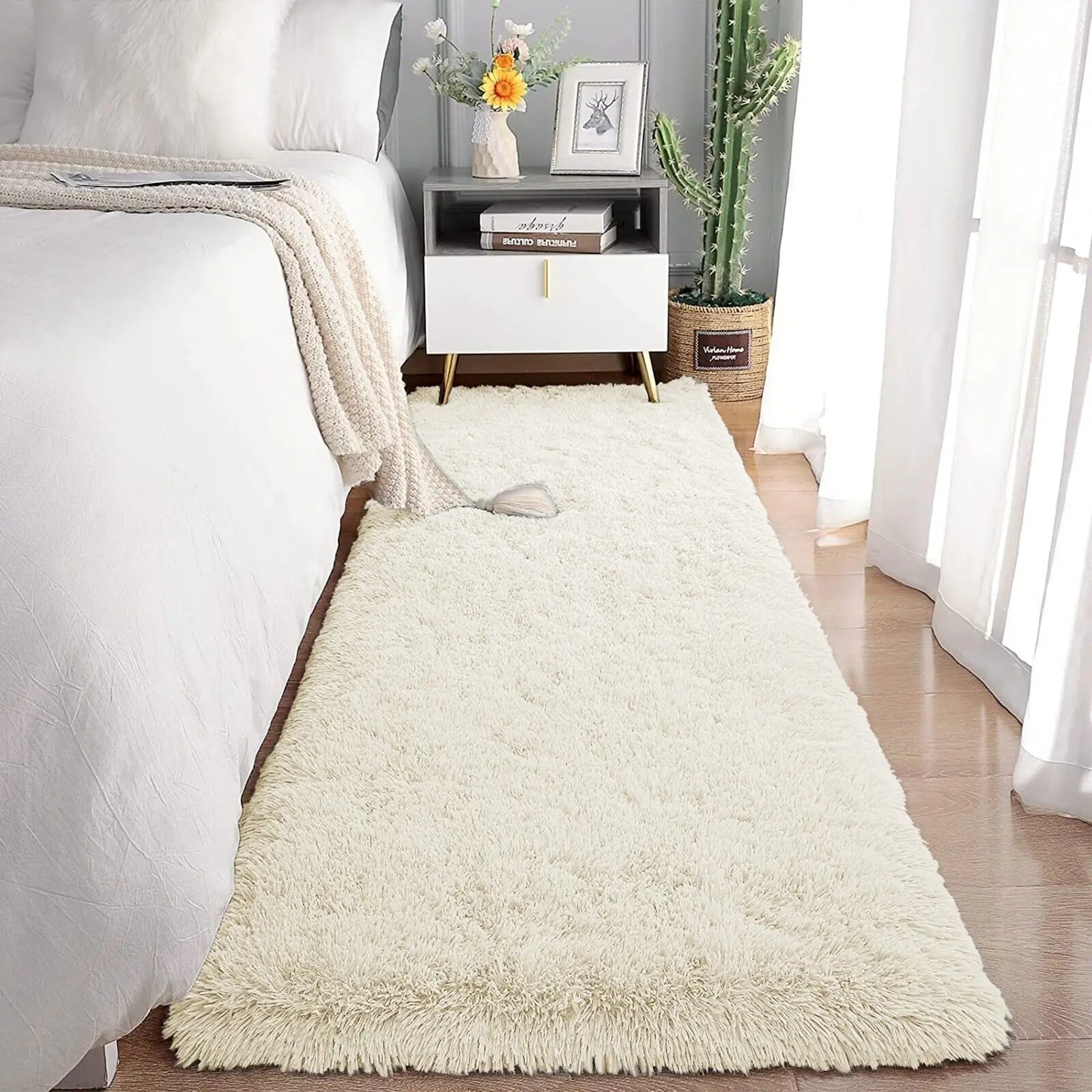 NON SLIP SHAGGY PLAIN NON-SHED LIVING ROOM BEDROOM HALLWAY RUG / ROUND / RUNNER