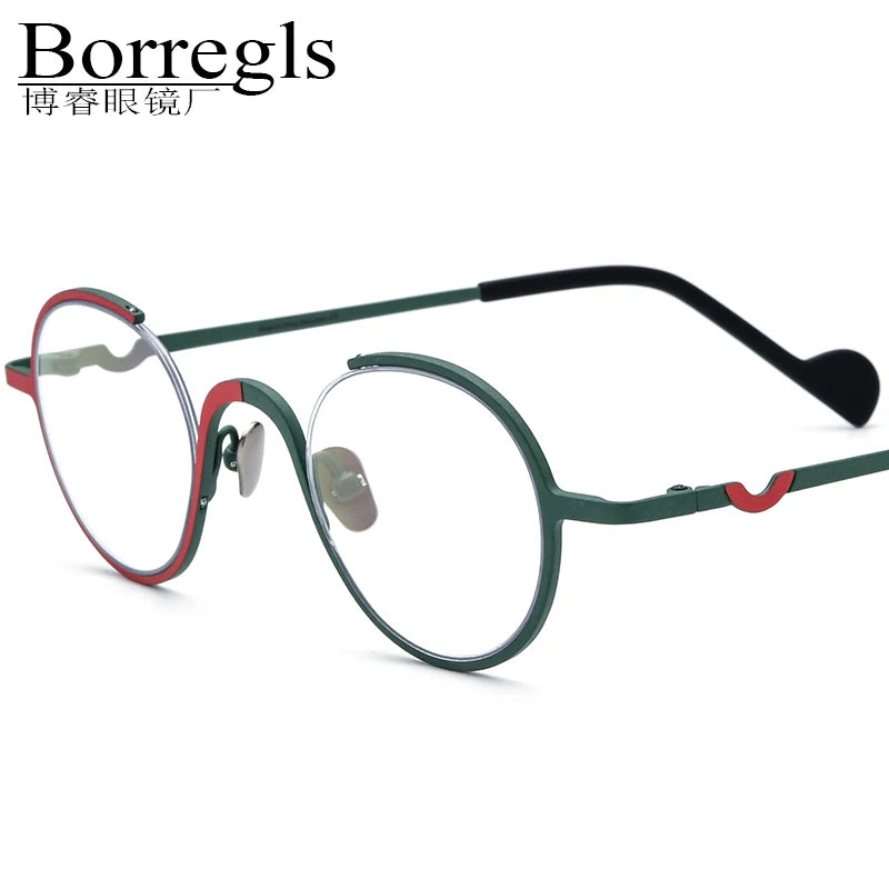 Borregls Colorful Titanium Glasses Frame Women New Designer Small Round Eyeglasses Men Spectacle High Quality Optical Eyewear