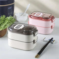 New Products 304 Stainless Steel 2 Layers Bento Lunch Box With Fork for Kids Office Workers Students Portable Sealed Lunch Box