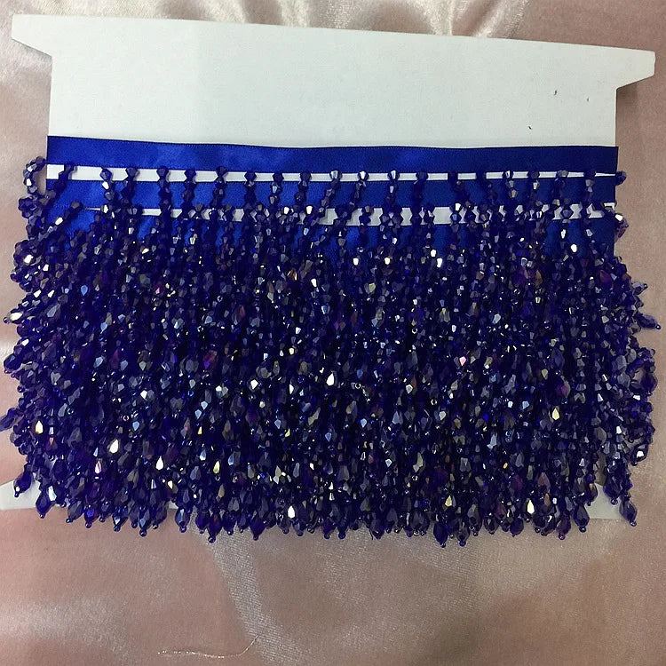 Sewing Lace Ribbon Fabric Glass Beaded Lace Trim DIY Curtain Garment Accessories  Crystal Bicone Beaded Fringe Trim