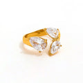 High End 18K Plain Gold Three Water Drop Zirconia Open Lines Ring Stainless Steel Trendy Simple Gold Plated Jewelry