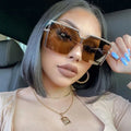 Large Square Frame Rimless One-piece Sun Glasses Lunette De Soleil Female Shades Gradient Lens Beach Sunglasses
