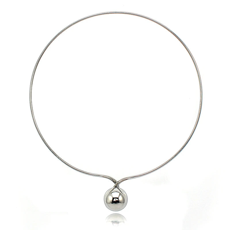Women Collar Choker Necklace Circle Metal Pendants Ball Statement Necklaces Silver Color Collier Jewelry