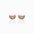 Girls Color Zircon Small Ear Studs Copper Plated Real Gold Earrings Watermelon Lemon Fruit Exquisite Series Cute Earrings Studs