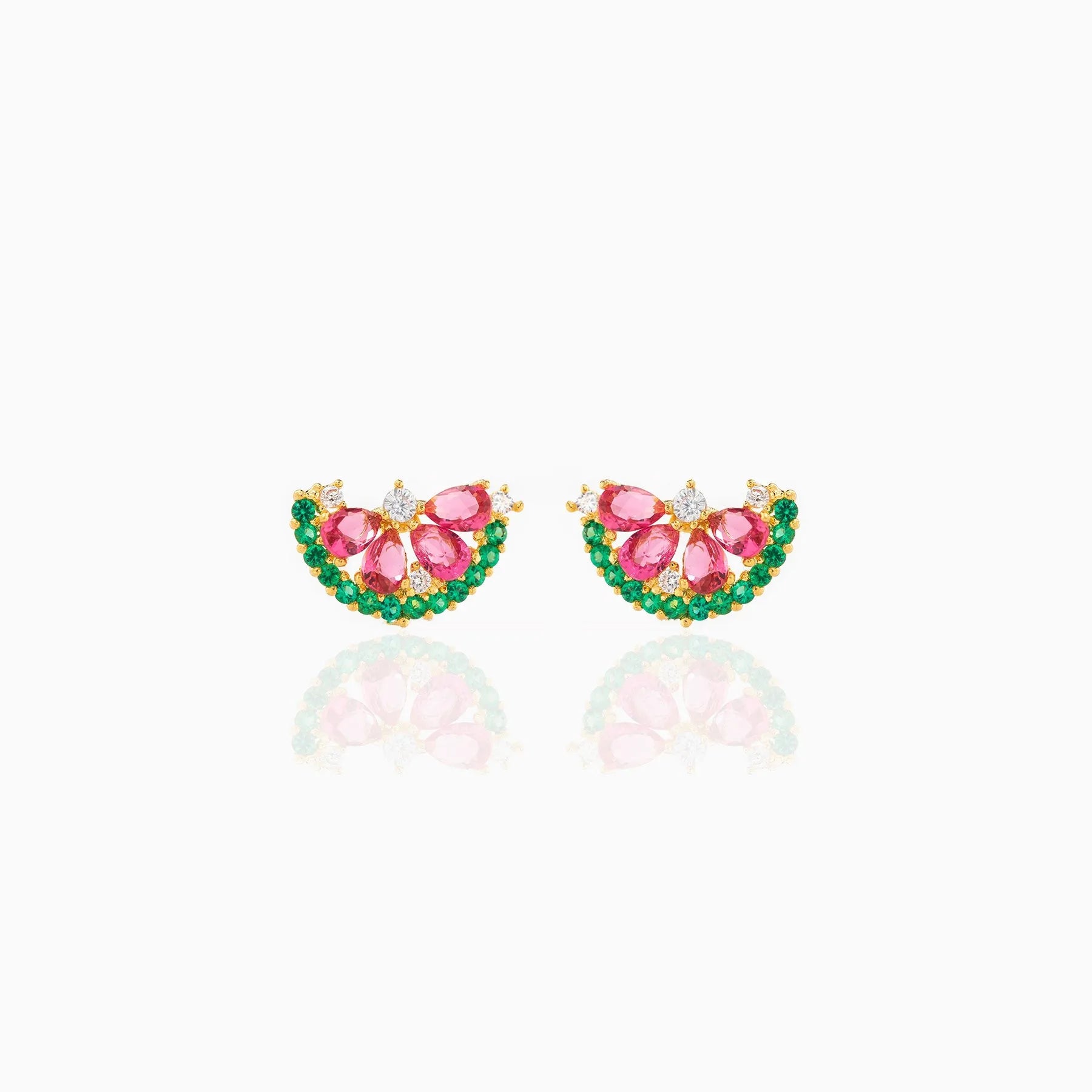 Girls Color Zircon Small Ear Studs Copper Plated Real Gold Earrings Watermelon Lemon Fruit Exquisite Series Cute Earrings Studs