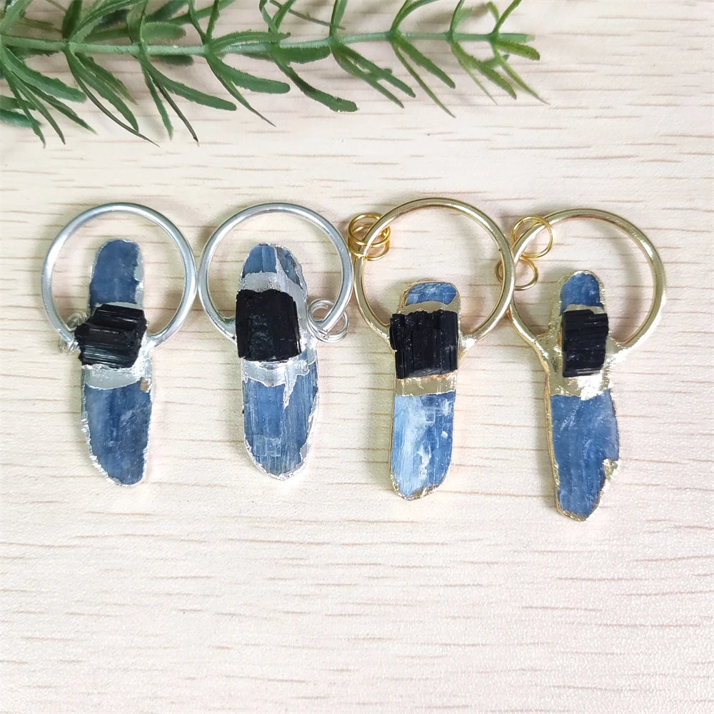 2024 New Arrivals Popular Gemstone Natural Blue Kyanite Pendants Irregular Rough Stone Black Tourmaline Charms for DIY Jewelry