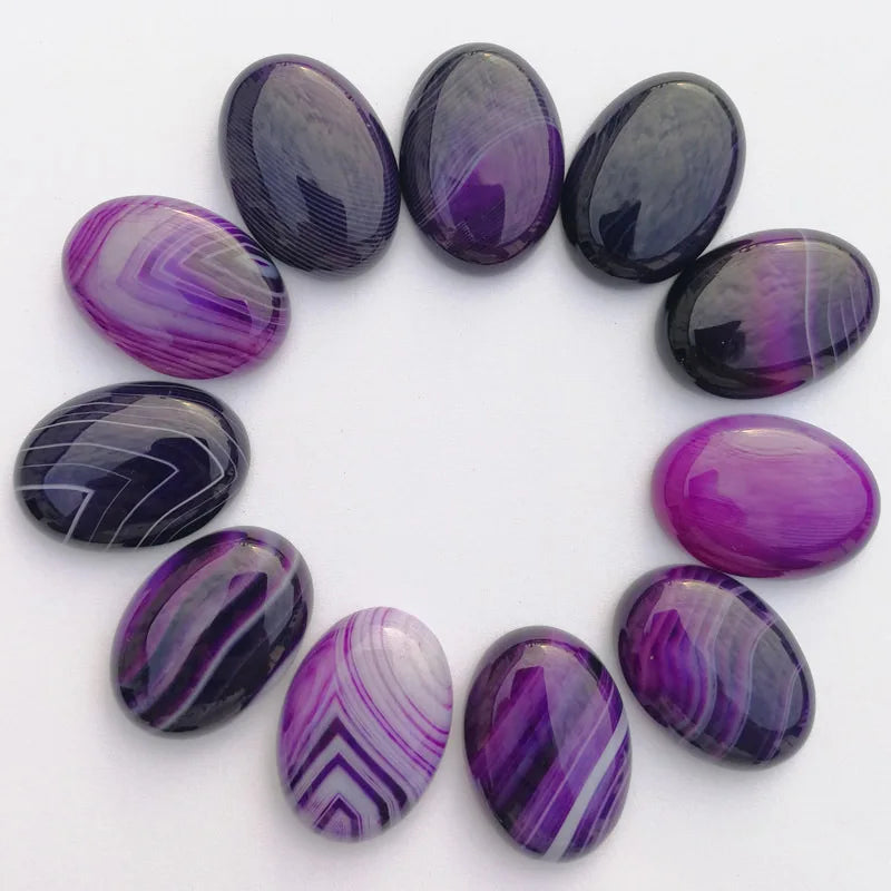 Hongzhuo Purple Agate Gemstone 25*18mm Natural Oval Cabochon 100% Original Stone Crafts