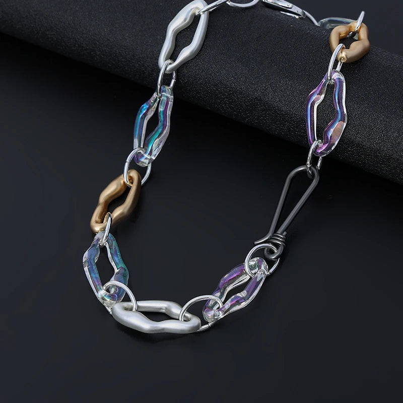 TongLing European Alloy Acrylic Fashion Jewelry Necklace Irregular Geometric Link Chain Necklace for Daily Wearing