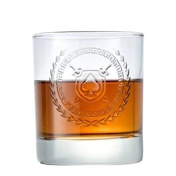 10Oz Lead-Free Unique Round Whiskey Glass Laser Engraved Deep Carved Whiskey Glass for Bar