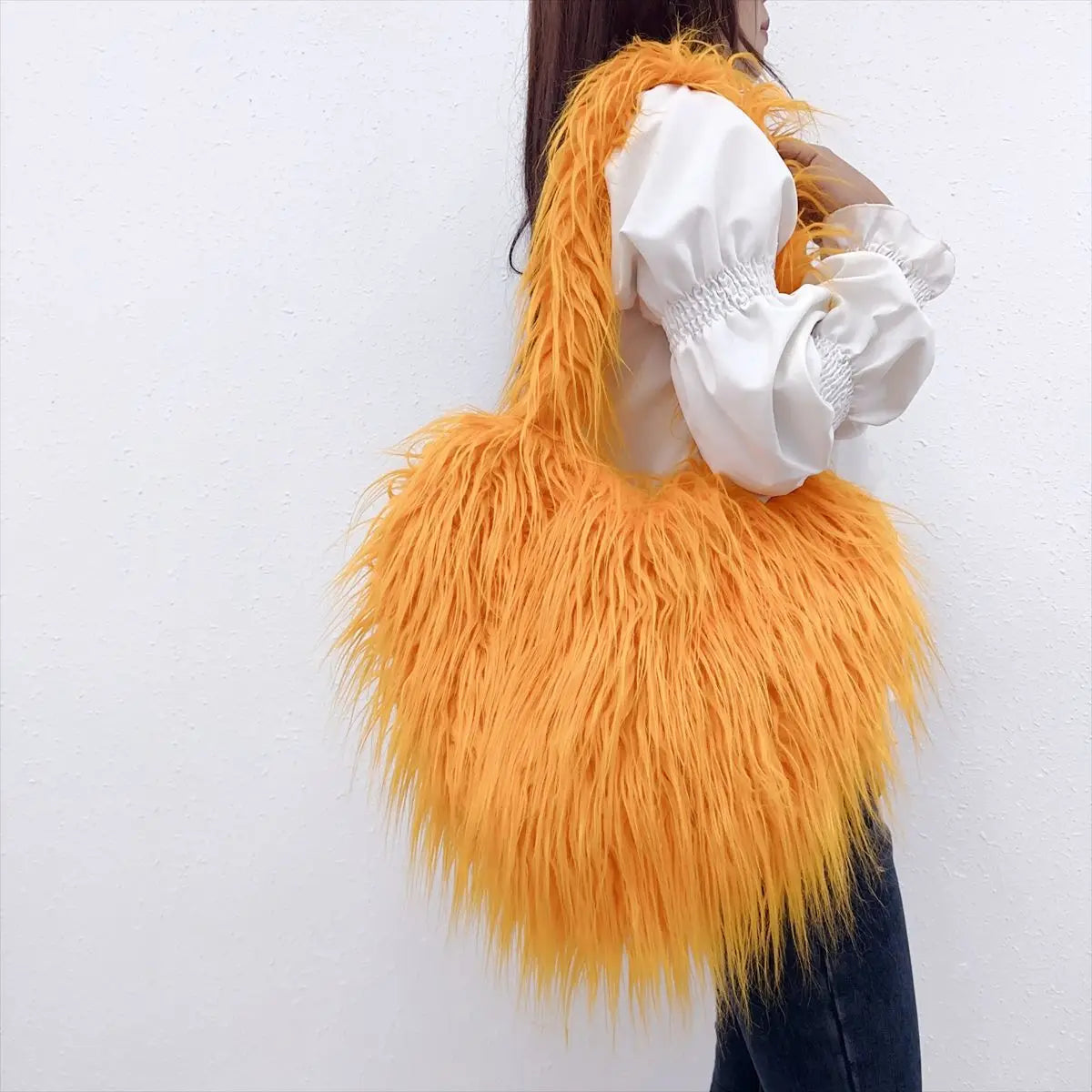 Fur Winter Women Handbags Plush Ladies Heart Shaped Shoulder Bag Cute Female Clutch Purse Love Handbags