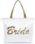 Ruthbag Gold Sequin Wedding Canvas Tote Bag Bridal Shower Gifts with Internal Pocket Top Zipper Closure Letter Pattern Design