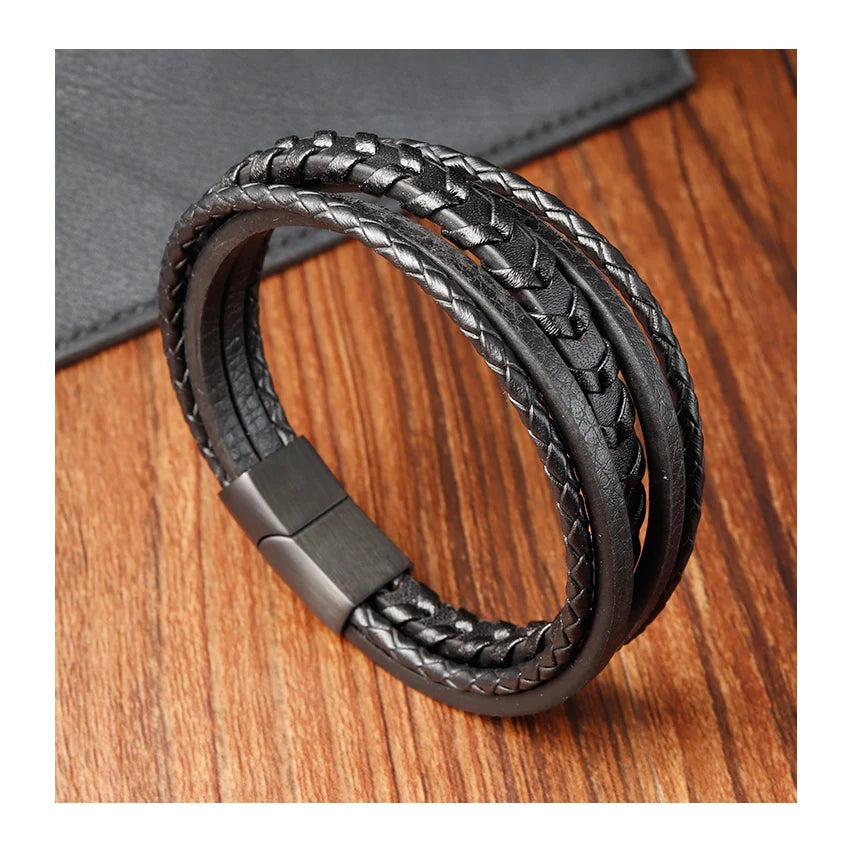 Wholesale New Multi-Layer Wide Wrap Black Stainless Steel Punk Style Charm Bracelet Set for Unisex Vintage Fashion Gift YUNSE