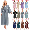 Open Abaya Dubai Kaftan Dress Dubai Shiny Puff Sleeves Muslim Silky Kimono Women Satin Silk Open Front Abaya Islamic Clothing