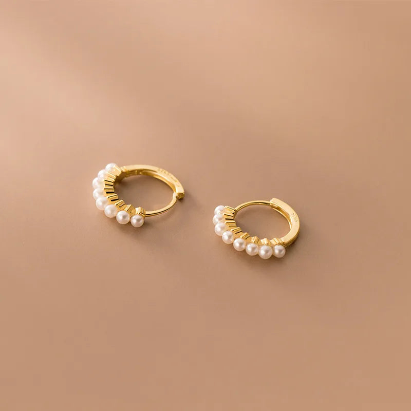 Wholesale Pearl Earrings Jewelry 925 Silver Pearl Earrings Gold Plated Sterling Silver Hoop Earrings Women
