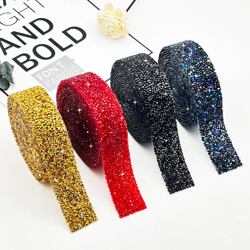 Self-Adhesive Diamond Resin Sticker Easy-to-Apply Hotfix Technique DIY Rhinestone Ribbon Bling Trim Chain Pastes for Clothing