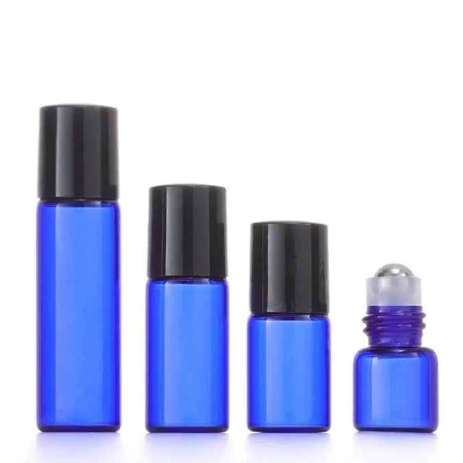 1ml 2ml 3ml 5ml Blue Glass Roll on Bottle With Metal Roller and Black Cap  Perfume Essential Oil Bottle