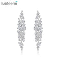 LUOTEEMI White Color Shape Long Dangle Earring with Zircon Emerald Cut for Girl Fashion Wedding Jewelry