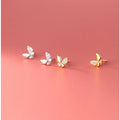 925 Sterling Silver Cubic Zirconia Butterfly Shape Gold Color Plated Ear Studs Small CZ Earrings Jewelry Gifts for Women Girls