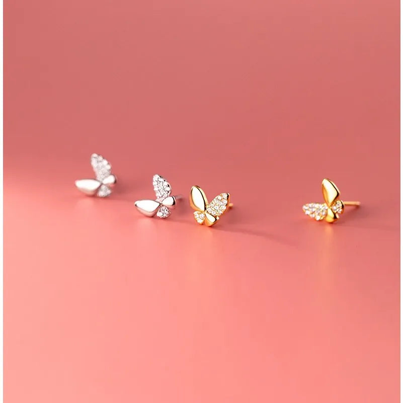 925 Sterling Silver Cubic Zirconia Butterfly Shape Gold Color Plated Ear Studs Small CZ Earrings Jewelry Gifts for Women Girls