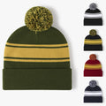 Wholesale Custom Logo Winter Warm Unisex Striped Knitted Jacquard Cuffed Pom Pom Beanie Cap Hats