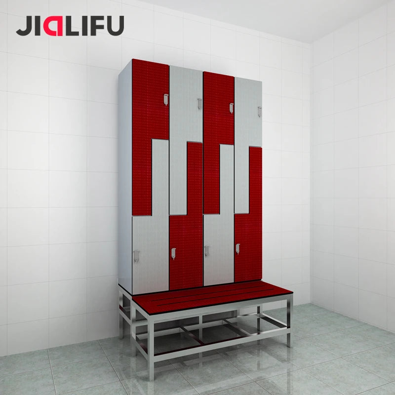 Commercial Waterproof Gym Personal Z Locker and Bench Maded of Compact Laminate Panel Waterproof