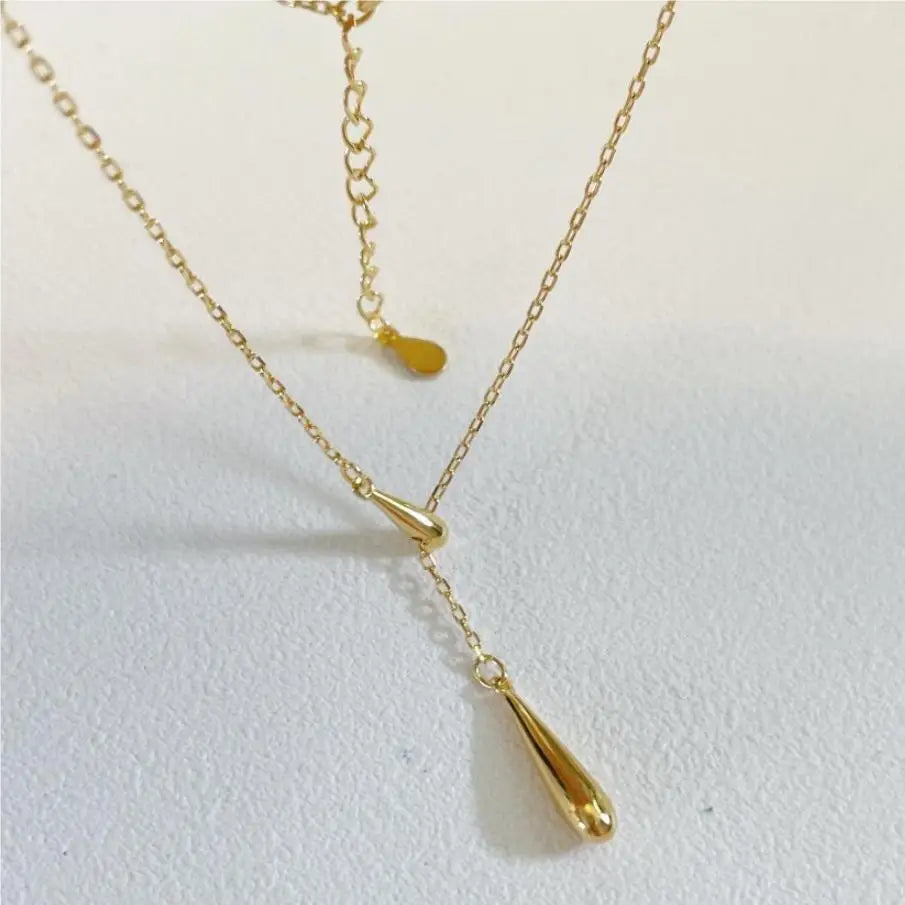 Chic 18k Gold Plating Teardrop Shaped Pendant Necklace 925 Sterling Silver Waterdrop Necklace for Girls