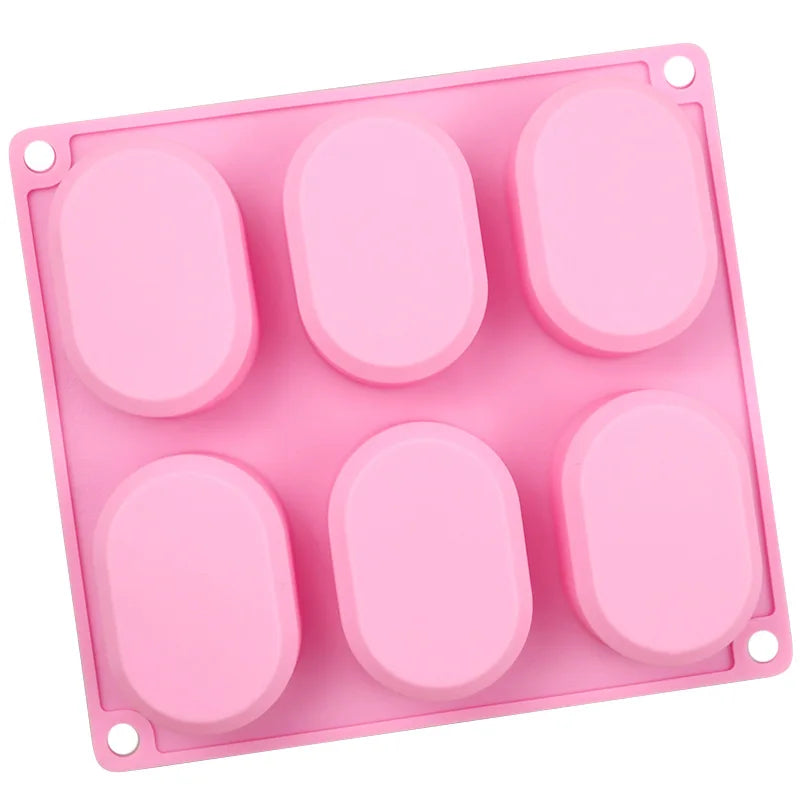 Saffron 6-Cavity Oval Shape Soap and Cake Mold New Design Nonstick Silicone Bake Mold Wholesale Price