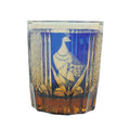 Bohemian Edo Cut Cup Glass with Peacock Pattern Hand-Carved Crystal Blue for Whiskey or Juice 6-10 Quantity