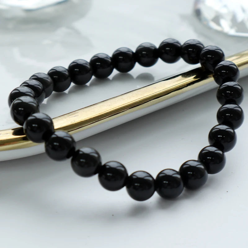 8mm Black Obsidian Bead Bracelet Natural Agate Crystal Ball Gemstone Chakra Healing for Men and Women Healing Gift