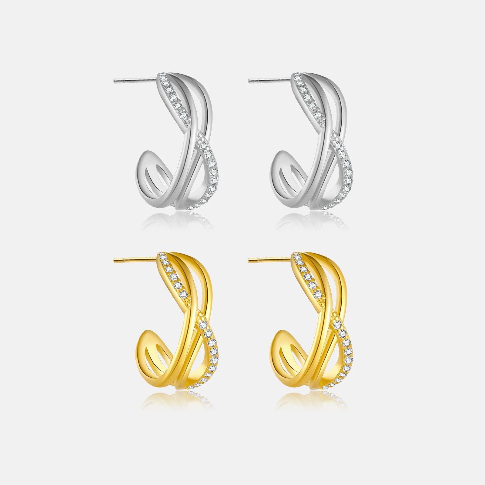 FUAMAY Wholesale Jewelry China Large Meld Cross Gold 15mm Hoop Earrings White CZ Diamond Silver Swirl Geometrical Earrings