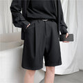 Summer Men's Shorts Straight Fit Knee-length Short Suit Pant Solid Black Summer Clothing Student Thin Casual Shorts Man