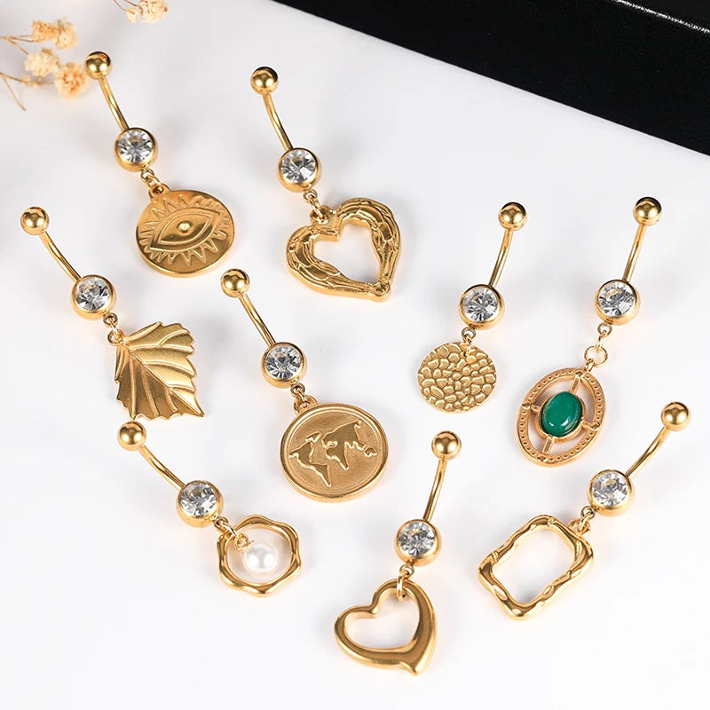 POENNIS Joyeria Acero Inxodiable Stainless Steel Belly Rings Heart Shape Body Piercing Vibrating Penis Piercing Jewelry