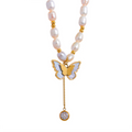 JINYOU 721 Luxury Natural Freshwater Pearl Chain Butterfly Pendant Stainless Steel Handmade Necklace for Women Exquisite Jewelry
