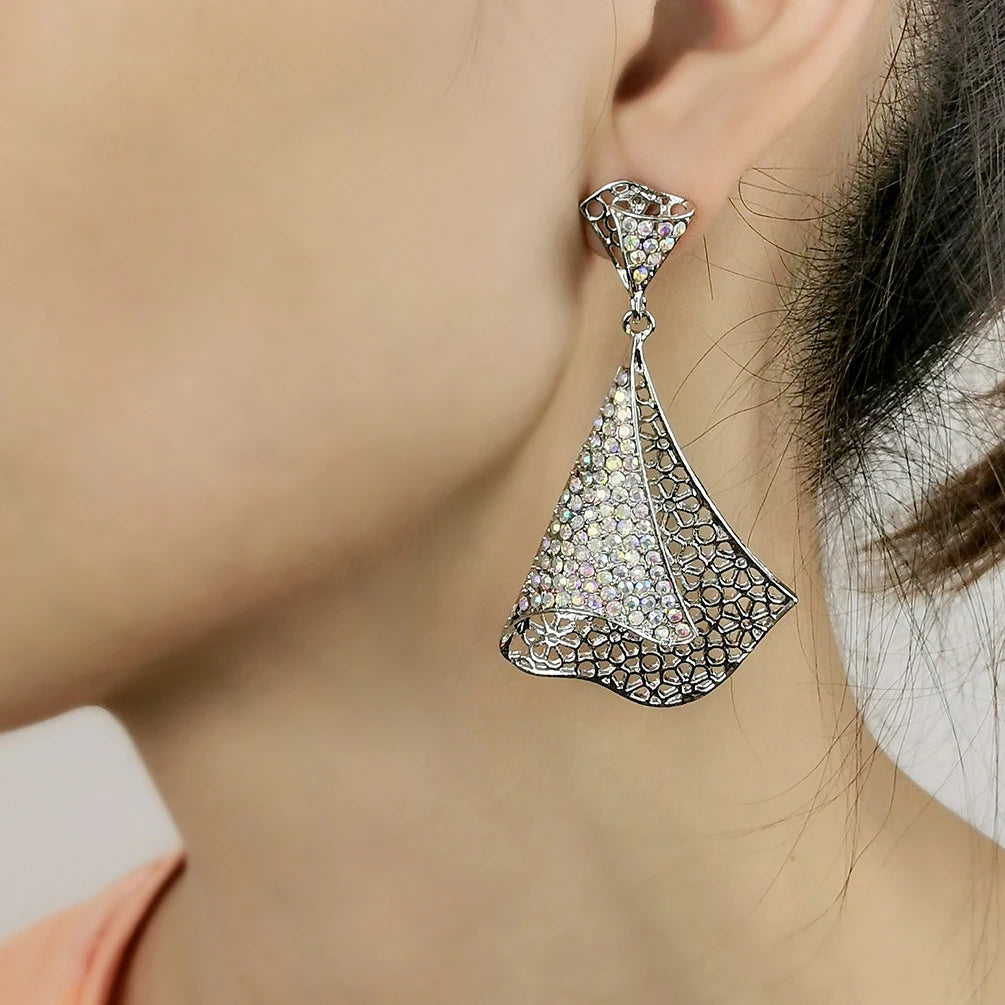 New Fashion Statement Geometric Full Rhinestone Crystal Drop Earrings Wedding Bridal Cloak Dangle Earrings for Women
