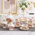 Wholesale British 21-Piece Bone China Coffee & Tea Set Luxury White Floral Design High Quality Afternoon Tea Set with Gift Box