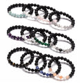Custom Natural Black Lava Gemstone Diamond Faceted Beads Stainless Steel Spacer Accessories Elastic Beaded Bracelets for Men and
