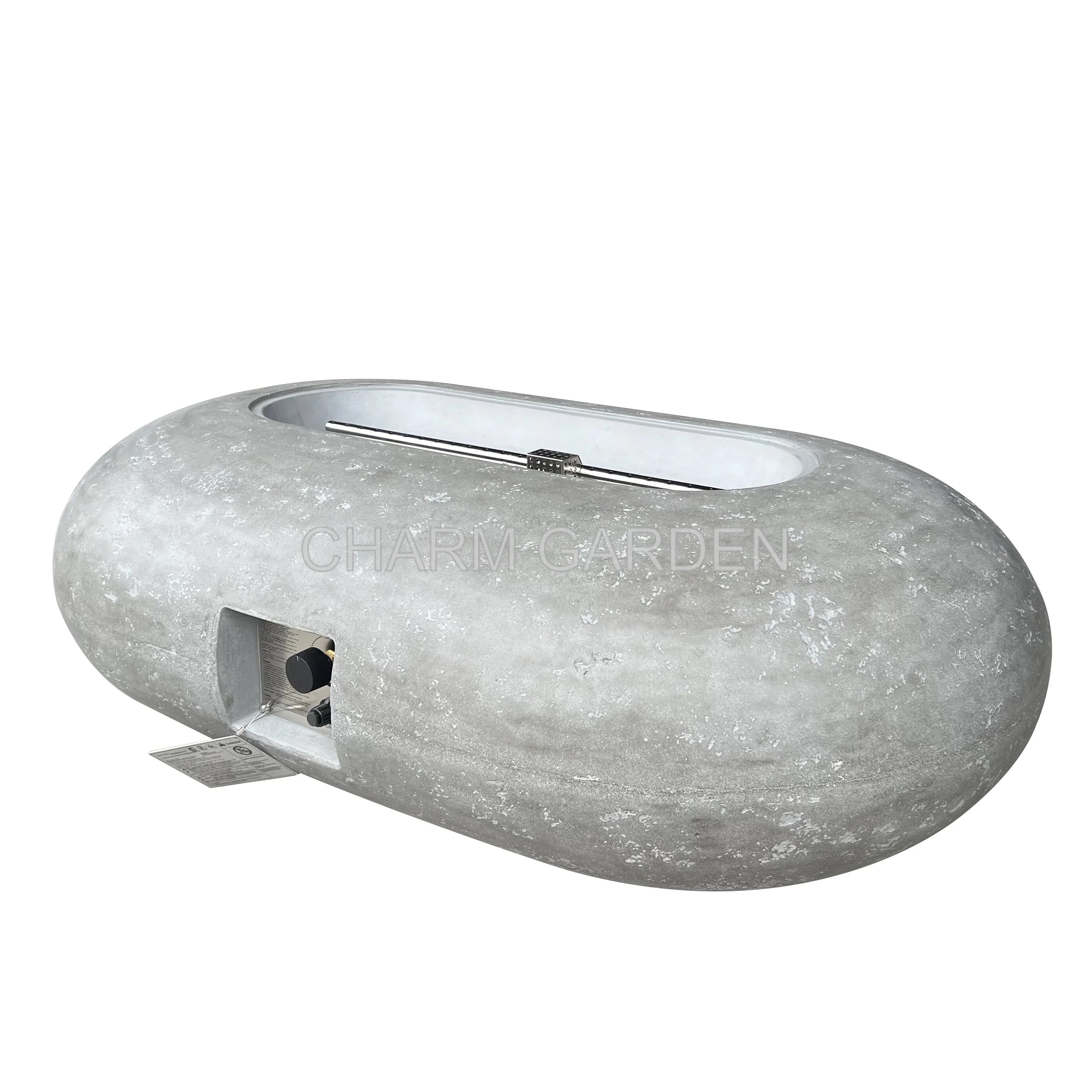 Very Popular Light Gray Rectangular Gas Fire Pit Coffee Table with GRC Material CE & US Certified