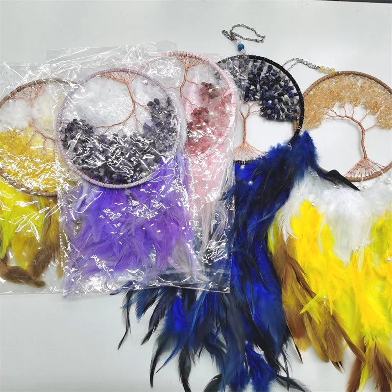 Hot Sale Natural Crystal Citrine Rose Quartz Healing Life Tree Dream Catcher for Home Bedroom Decoration