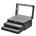 36 Slot Black Leather Pens Lip Stick Jewelry Storage Display Box Case Organizer with 2 Drawers