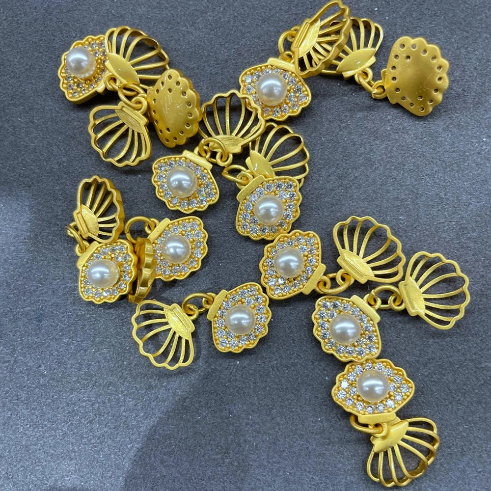 Gold Plated Brass Metal Shell Charms with Rhinestone and White Pearl Pendant Charms for Bracelet Making DIY Jewelry