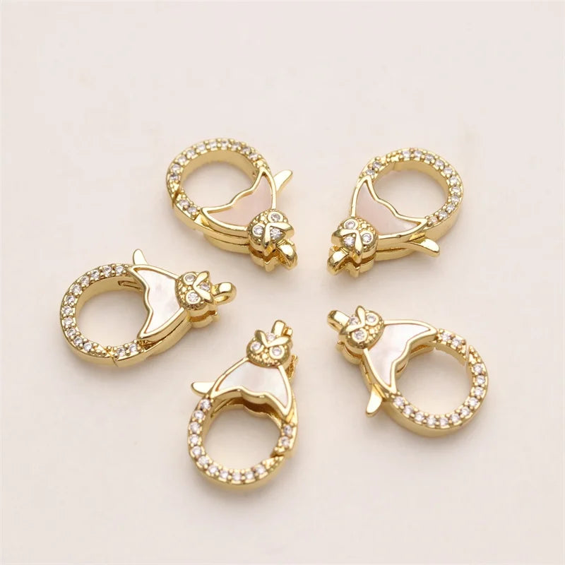 18K Gold Plated CZ Micro Pave Korean Style White Shell Clasp Jewelry Findings