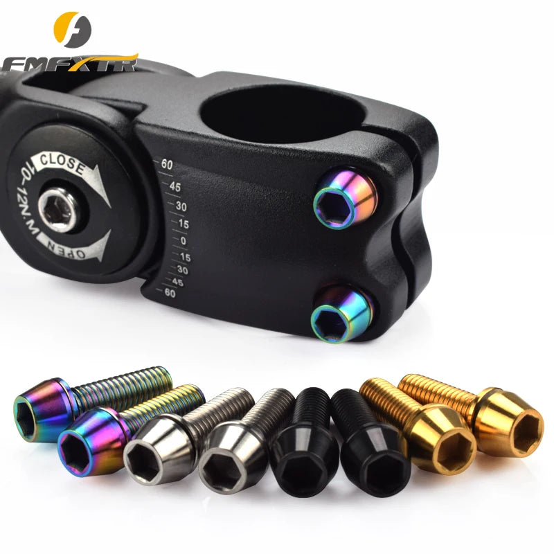 FMFXTR Titanium Bolts Screws M5 X 20mm M6x20 Conical Head Bolts With Washer for Bicycle Stems Blue Black Titanium Rainbow Gold